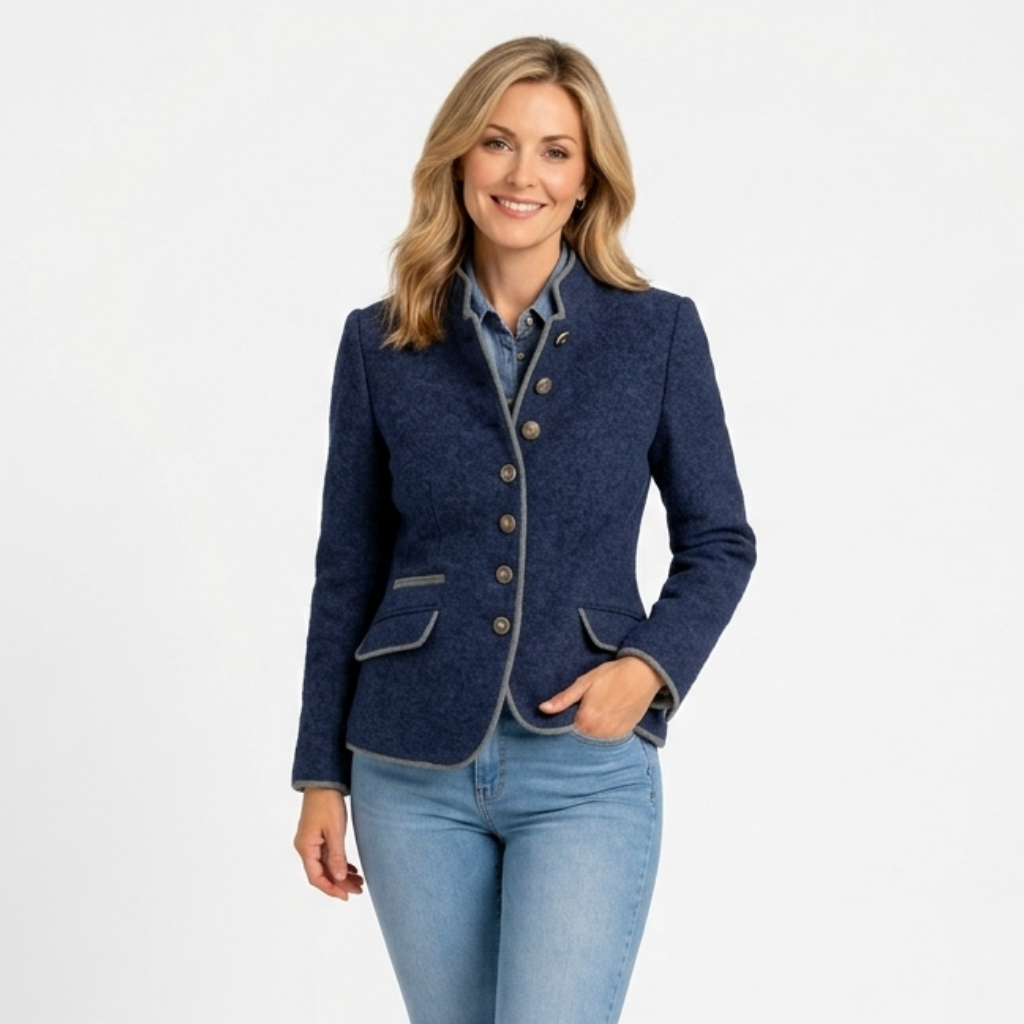 Women’s Tailored Stand Collar Jacket – Button Front Blazer Coat