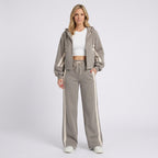 Women Two Piece Tracksuit Set - Zip Hoodie Straight Leg Pants Casual Everyday
