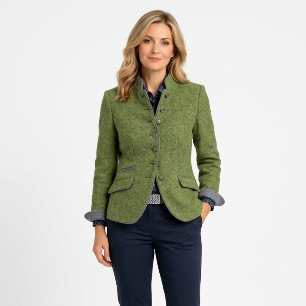 Women’s Tailored Stand Collar Jacket – Button Front Blazer Coat