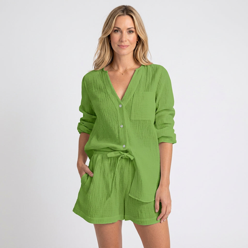 Women’s Button Front Shirt and Shorts Set
