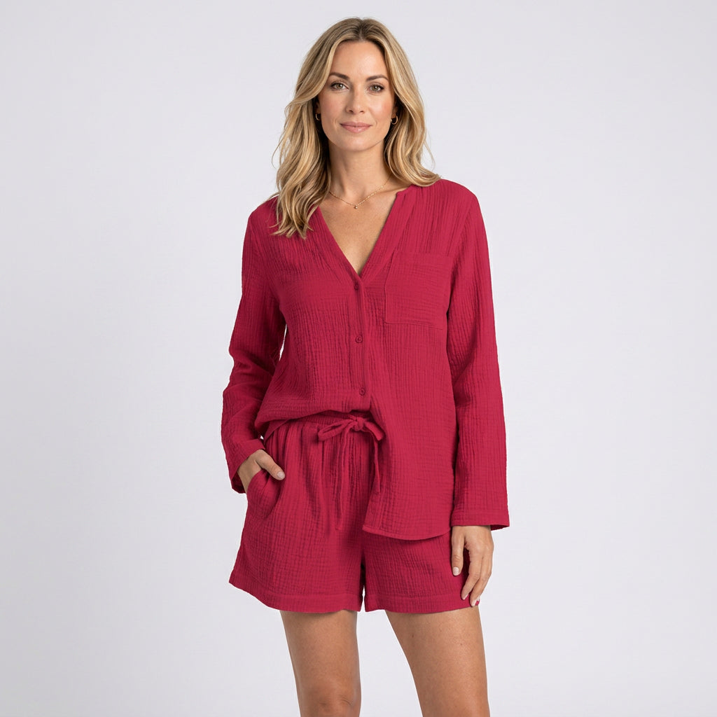Women’s Button Front Shirt and Shorts Set