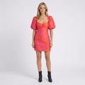 Women Mini Dress Puff Sleeve Square Neck Floral Party Occasion