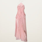 Women’s Pleated Halter Neck Maxi Dress – Ruffle High Low Evening Dress