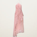 Women’s Pleated Halter Neck Maxi Dress – Ruffle High Low Evening Dress