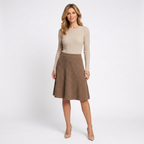 Women’s Knitted Pleated Midi Skirt – High Waist Ribbed Skirt