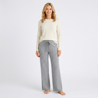 Women’s Ribbed Knit Wide Leg Trousers – High Waist Lounge Pants