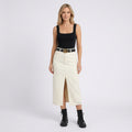Women Denim Midi Skirt High Waist Front Slit Casual Everyday