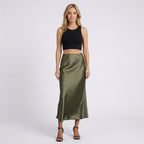 Women Satin Midi Skirt High Waist Casual Occasion Everyday