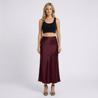 Women Satin Midi Skirt High Waist Casual Occasion Everyday