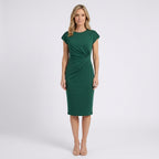 Women Midi Dress Short Sleeve Ruched Waist Casual Workwear