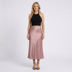 Women Satin Midi Skirt High Waist Casual Occasion Everyday