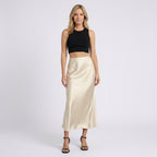 Women Satin Midi Skirt High Waist Casual Occasion Everyday