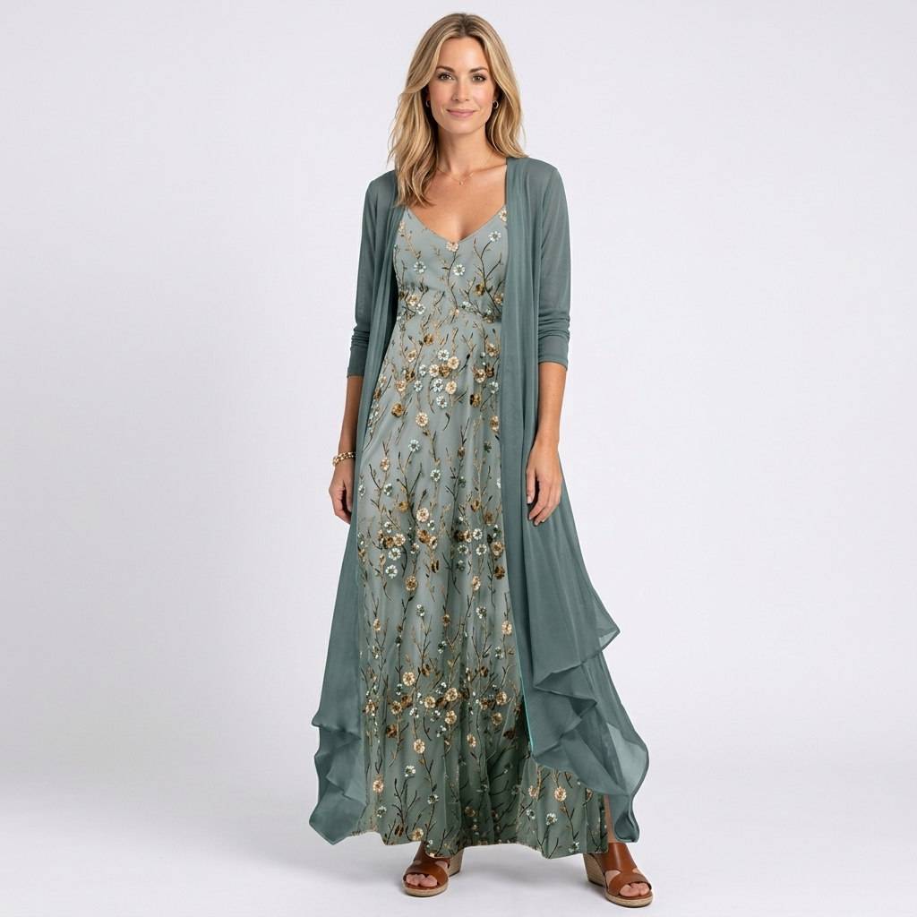 Women’s Floral Maxi Dress with Longline Overlay