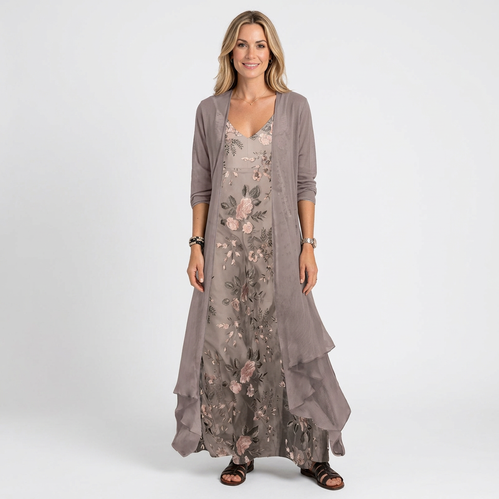 Women’s Floral Maxi Dress with Longline Overlay
