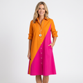 Women’s Collared Midi Dress Relaxed Fit Pocket Detail