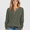 Women’s Ribbed Knit Top Button Neck Long Sleeve