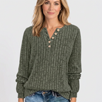Women’s Ribbed Knit Top Button Neck Long Sleeve