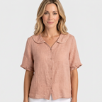 Women’s Button Front Blouse Peter Pan Collar Relaxed Fit