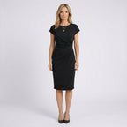 Women Midi Dress Short Sleeve Ruched Waist Casual Workwear