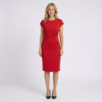 Women Midi Dress Short Sleeve Ruched Waist Casual Workwear