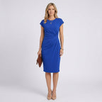 Women Midi Dress Short Sleeve Ruched Waist Casual Workwear