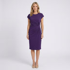 Women Midi Dress Short Sleeve Ruched Waist Casual Workwear