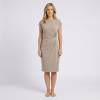 Women Midi Dress Short Sleeve Ruched Waist Casual Workwear
