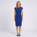 Women Midi Dress Short Sleeve Ruched Waist Casual Workwear