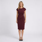 Women Midi Dress Short Sleeve Ruched Waist Casual Workwear