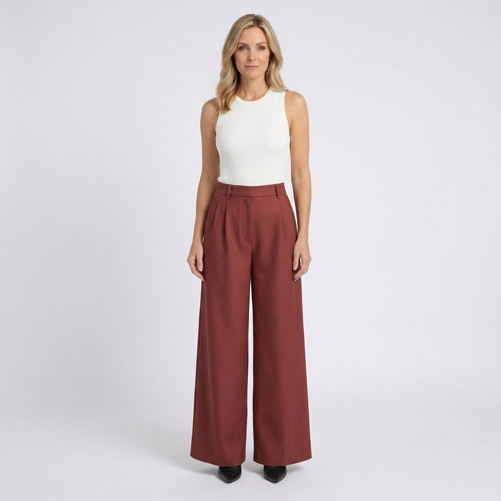 Women High Waist Wide Leg Trousers Smart Casual Workwear