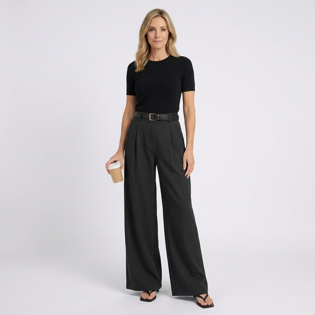 Women High Waist Wide Leg Trousers Smart Casual Workwear