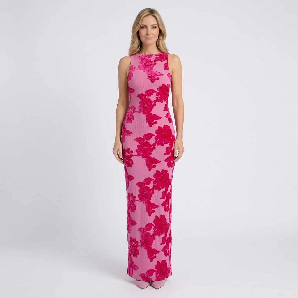 Women Maxi Dress Sleeveless Floral Bodycon Evening Occasion