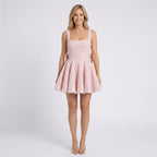 Women Mini Dress Square Neck Fit and Flare Sleeveless Occasion