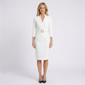 Women Midi Dress Belted Tailored Office Workwear