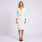Women Midi Dress Belted Tailored Office Workwear