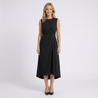 Women Midi Dress Sleeveless Draped Waist Occasion Workwear