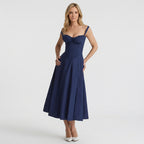 Women Floral Midi Fit and Flare Dress Sleeveless - Casual Occasion Dress