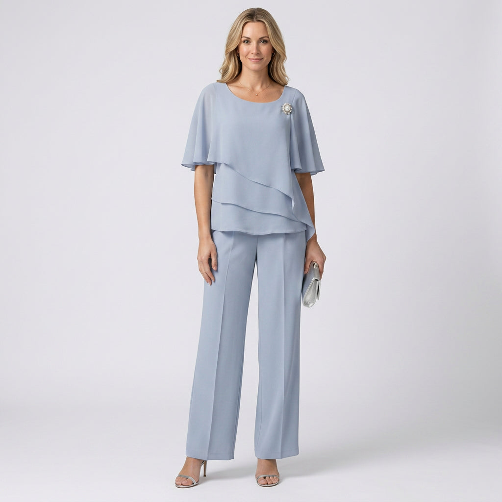 Women’s Layered Top and Straight Leg Trousers Set