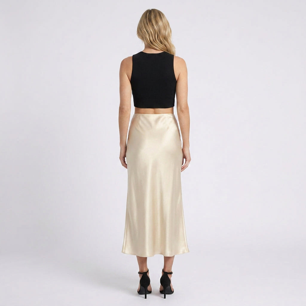 Women Satin Midi Skirt High Waist Casual Occasion Everyday