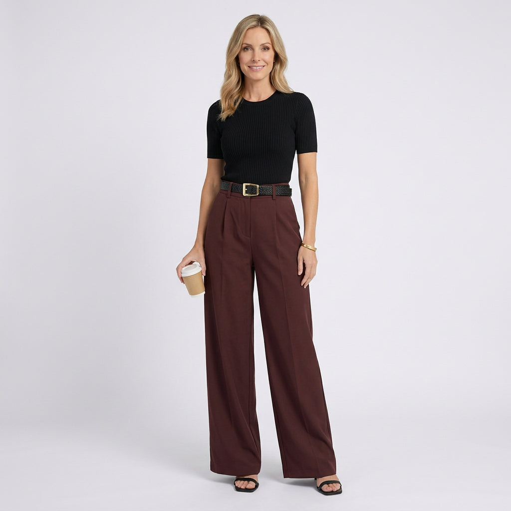 Women High Waist Wide Leg Trousers Smart Casual Workwear