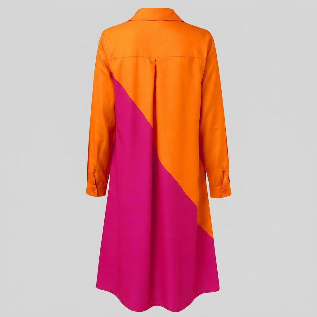 Women’s Collared Midi Dress Relaxed Fit Pocket Detail