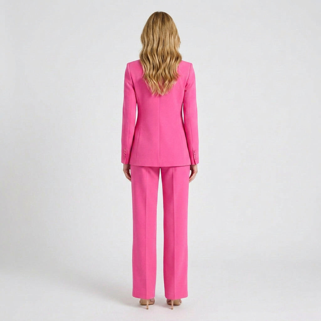 Women Two Piece Tailored Suit Set Blazer and Straight Leg Trousers Office Workwear