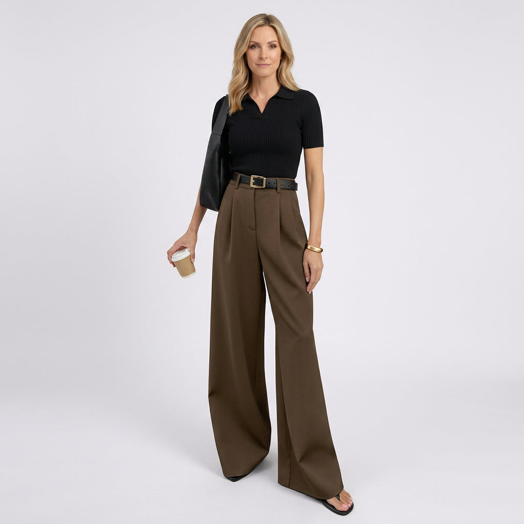 Women High Waist Wide Leg Trousers Smart Casual Workwear