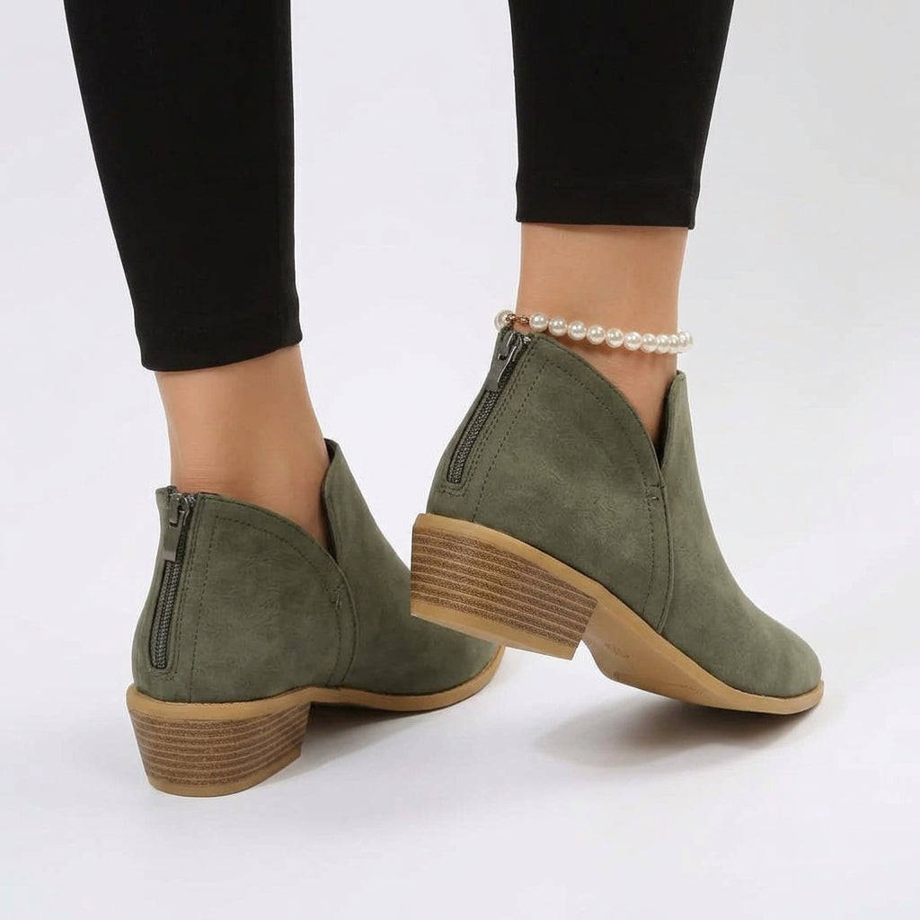Women’s Pointed Toe Ankle Boots Low Block Heel Slip On