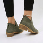 Women’s Pointed Toe Ankle Boots Low Block Heel Slip On