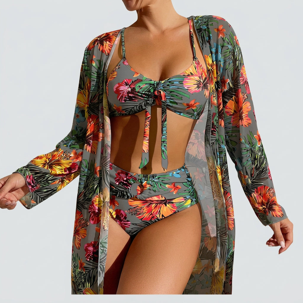 Women’s Tropical Bikini and Kimono Cover Up Set