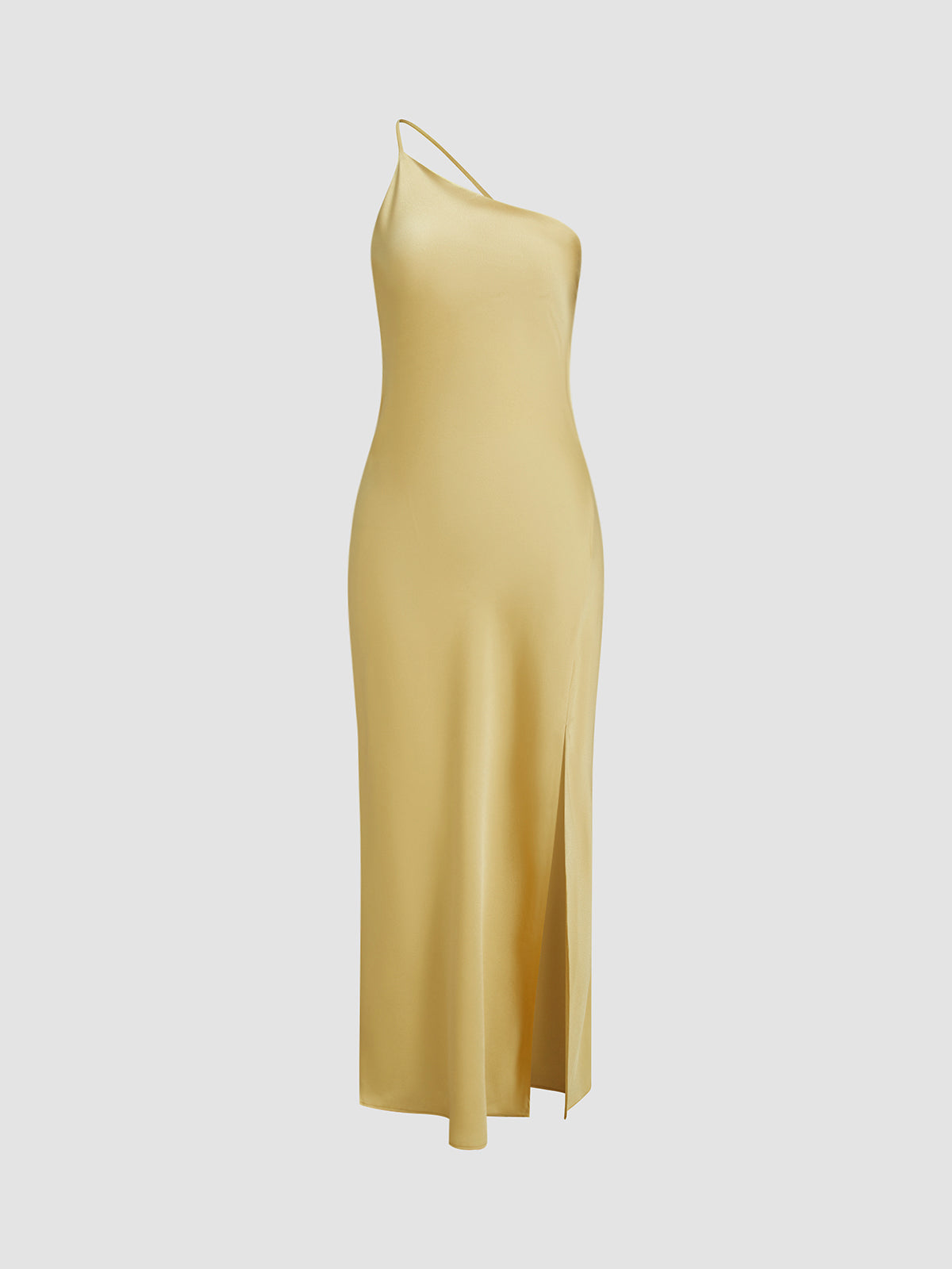 Women’s One Shoulder Satin Maxi Dress with Side Slit