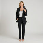 Women Two Piece Tailored Suit Set Blazer and Straight Leg Trousers
