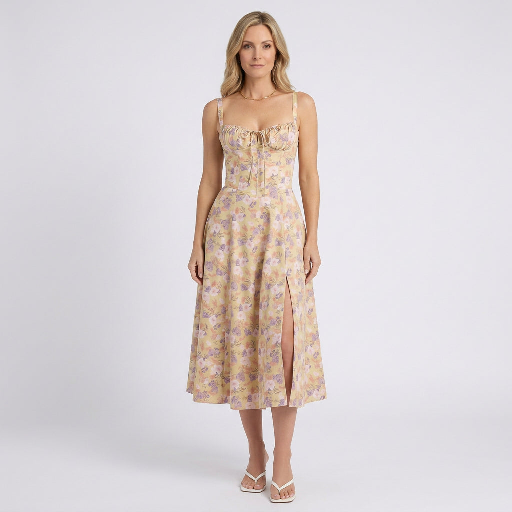 Women Floral Midi Fit and Flare Dress Sleeveless - Casual Occasion Dress