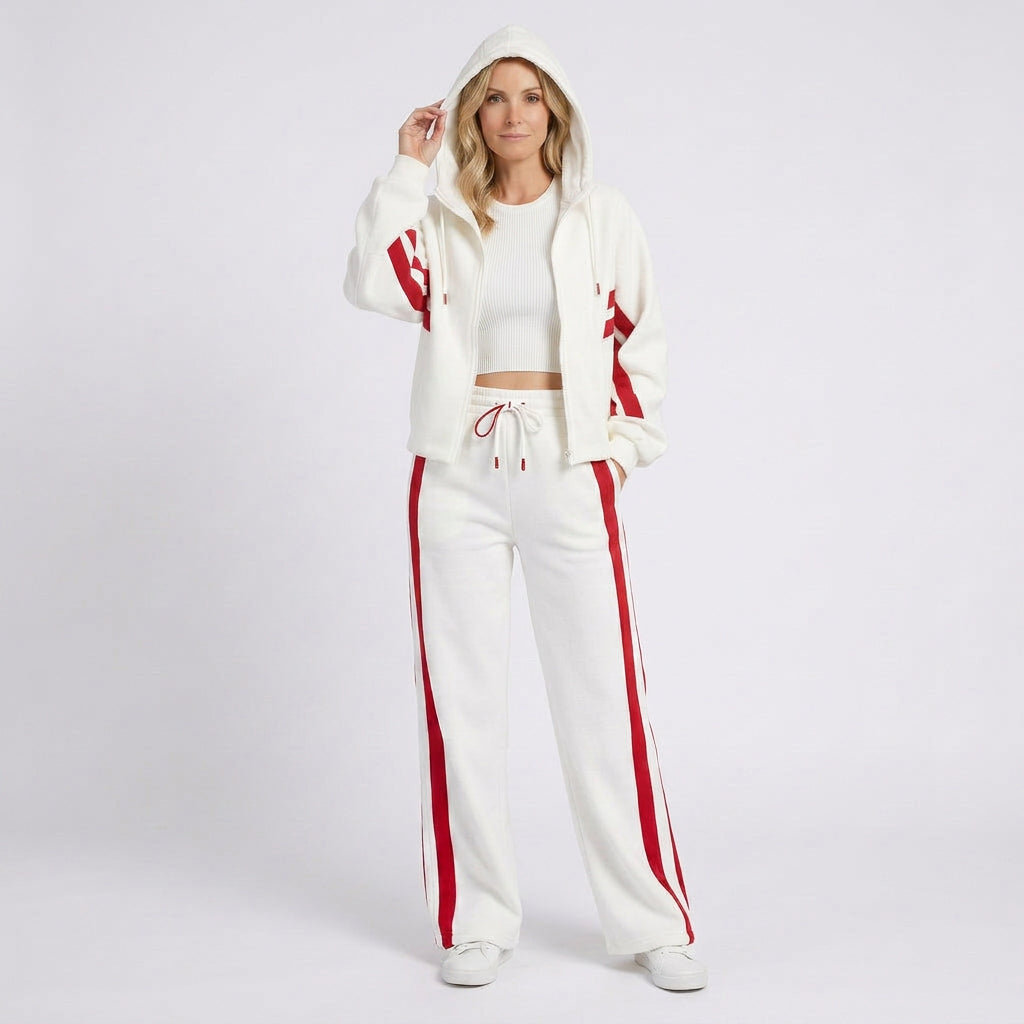 Women Two Piece Tracksuit Set - Zip Hoodie Straight Leg Pants Casual Everyday